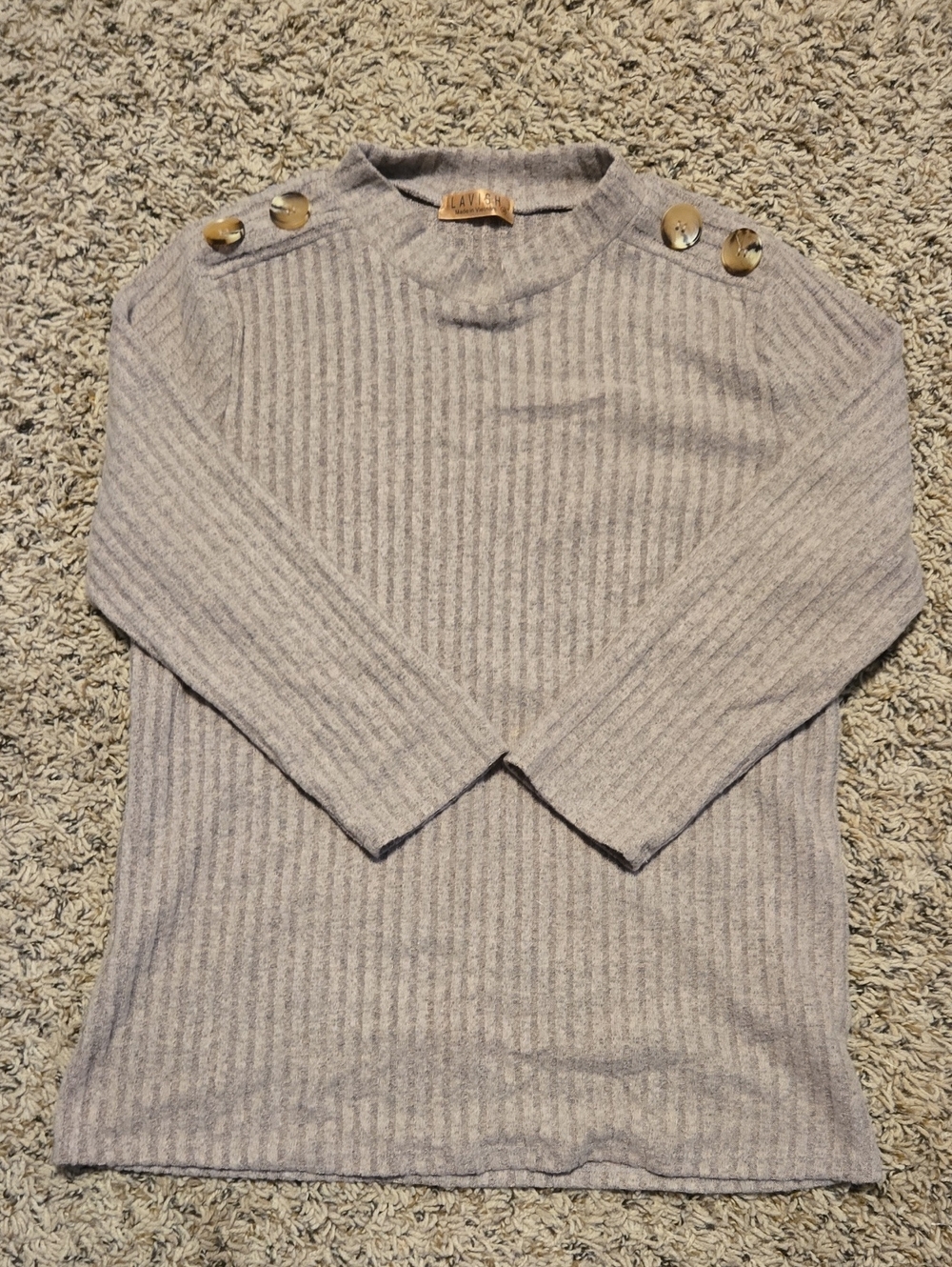 Ribbed Button-Shoulder Sweater in Light Taupe